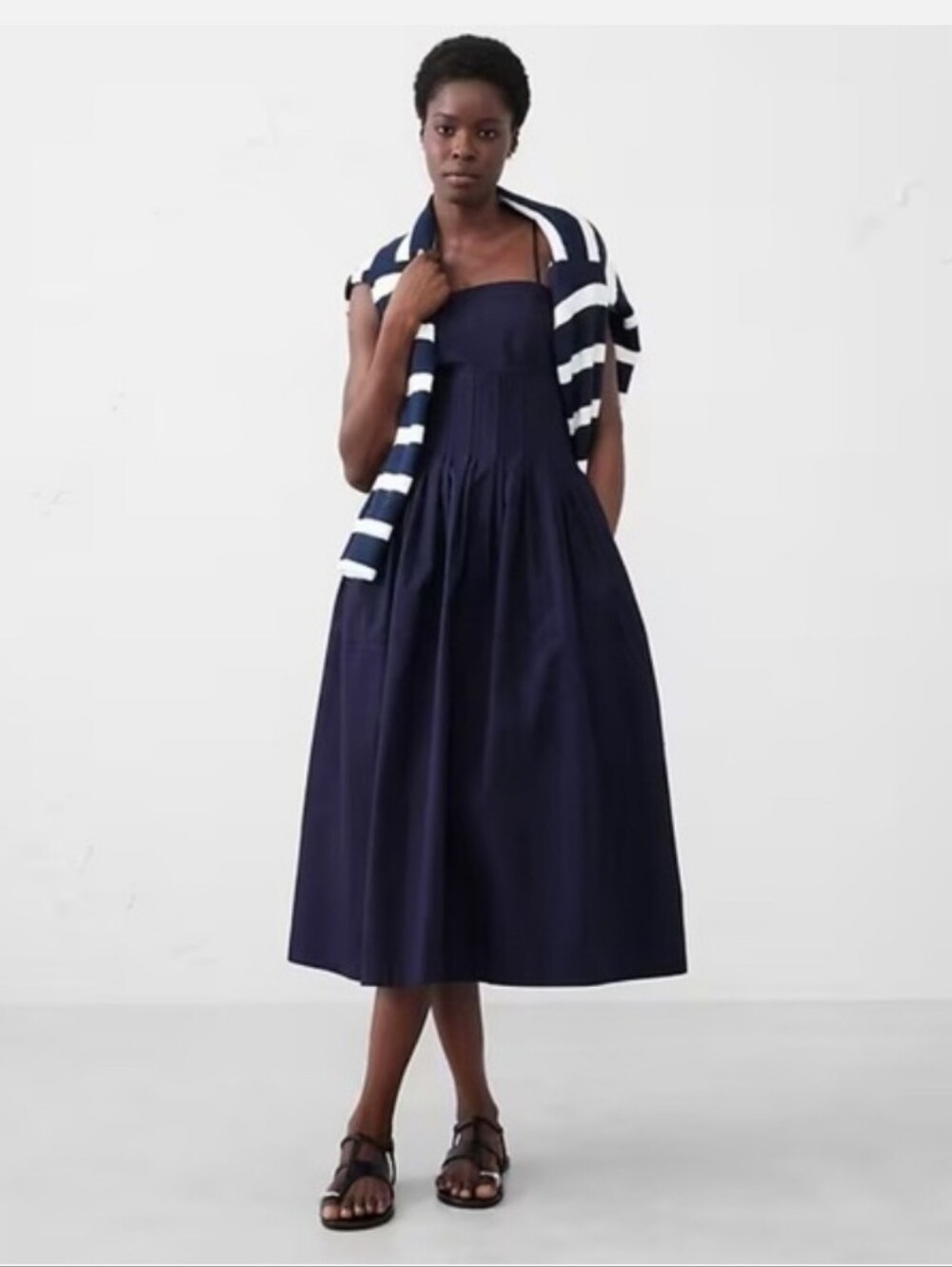 NWOT Gap Pleated Midi Dress preppy navy blue party evening 12